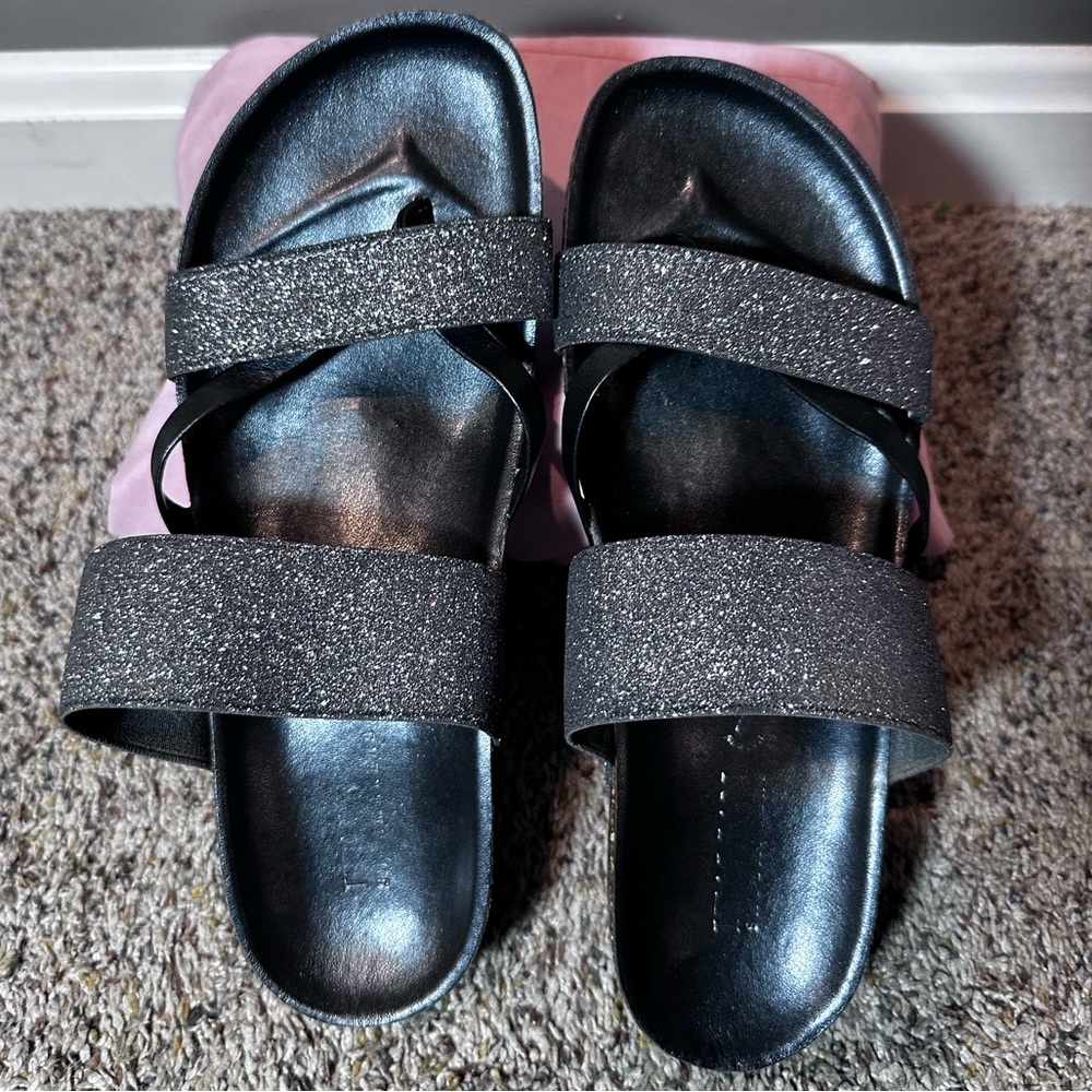 Black Glitter Slide Sandals